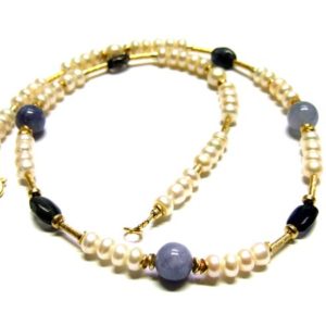 Aquamarin Perlen Iolith Perlen und Zuchtperlen Kette